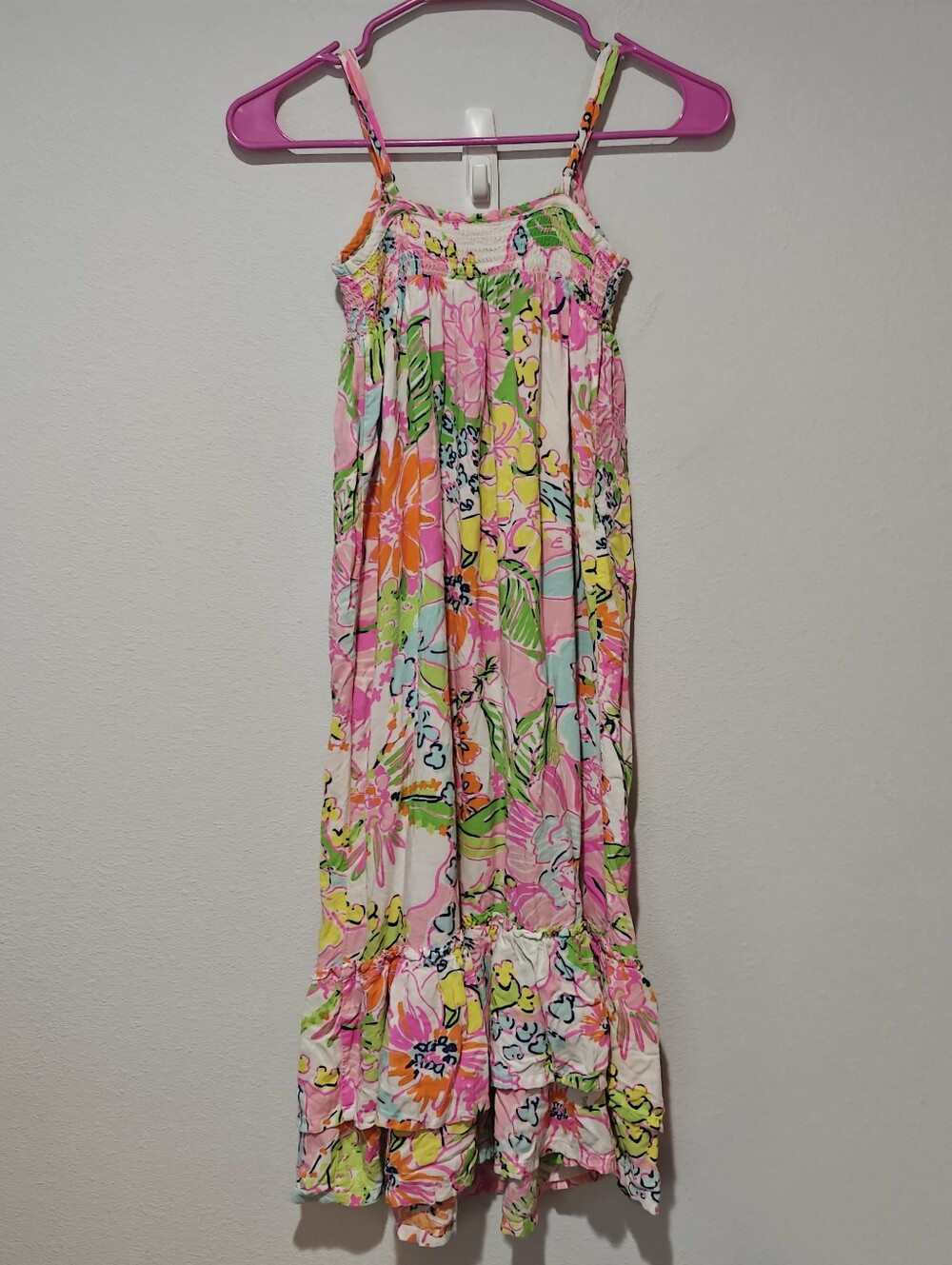 Lilly Pulitzer Smocked Nosey Posey  Maxi Dress Girls Medium 7/8 Adjustable Strap - Picture 3 of 5
